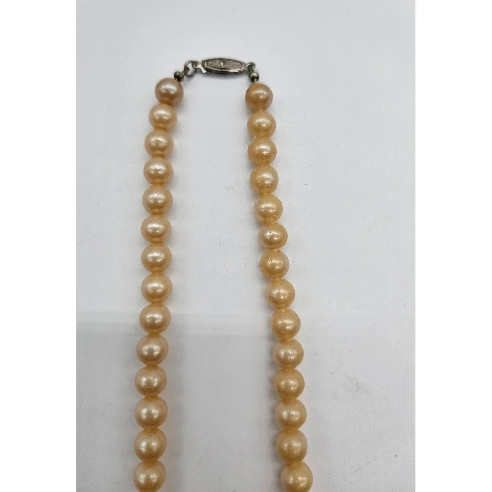 Vintage Japan Faux Pearl Necklace Champagne Single Strand Knotted Choker 15
